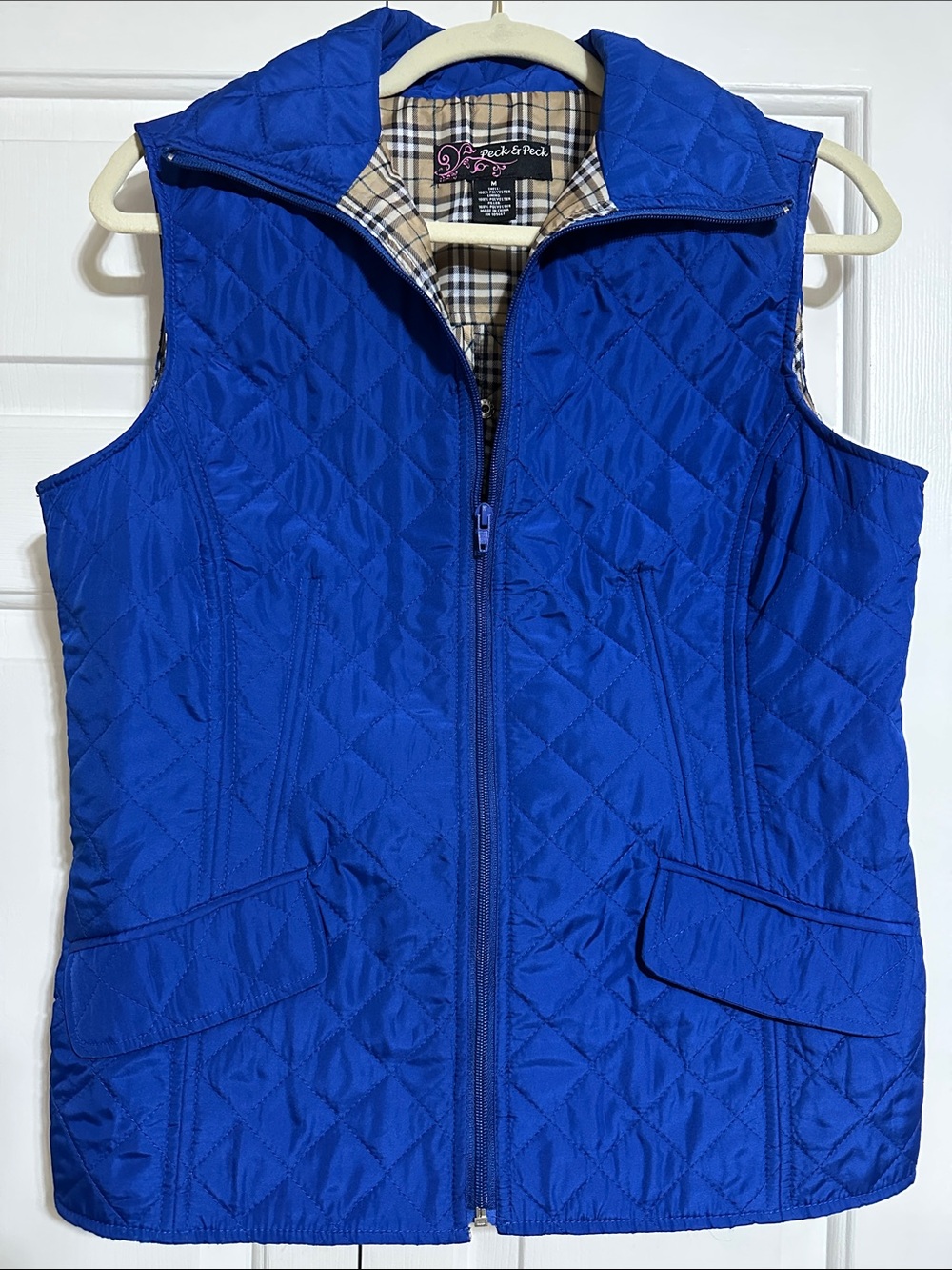 Peck & Peck Quilted Royal Blue Zip Vest